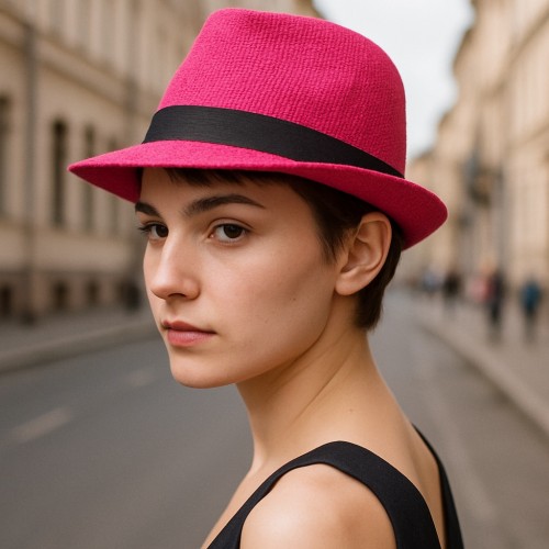 Fedora Straw Hat - Fuchsia - HT-1188FS